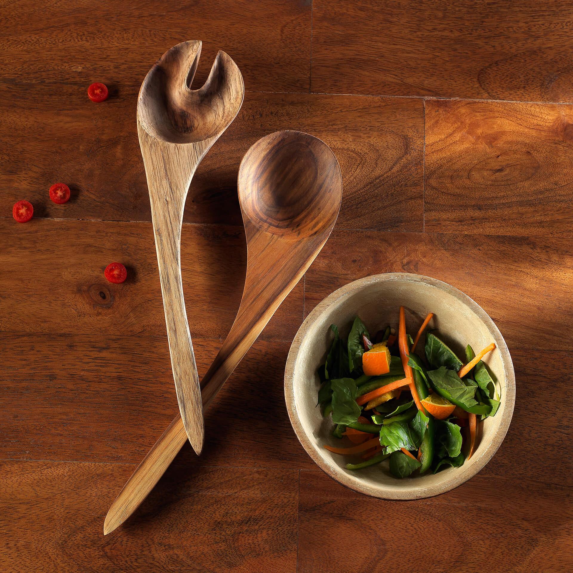 Teak Wood Salad Serving Spoon (Set Of 2)