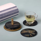 mango wood indigo coaster with stand (set of 4) - ellementry