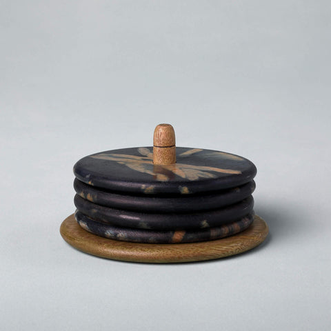 mango wood indigo coaster with stand (set of 4) - ellementry