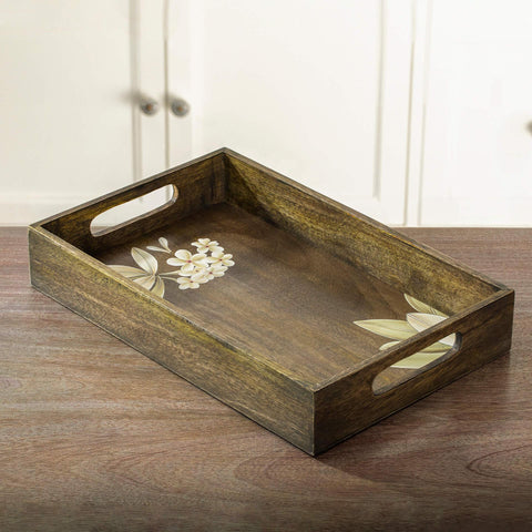 Frangipani Rectangle Wooden Tray - ellementry