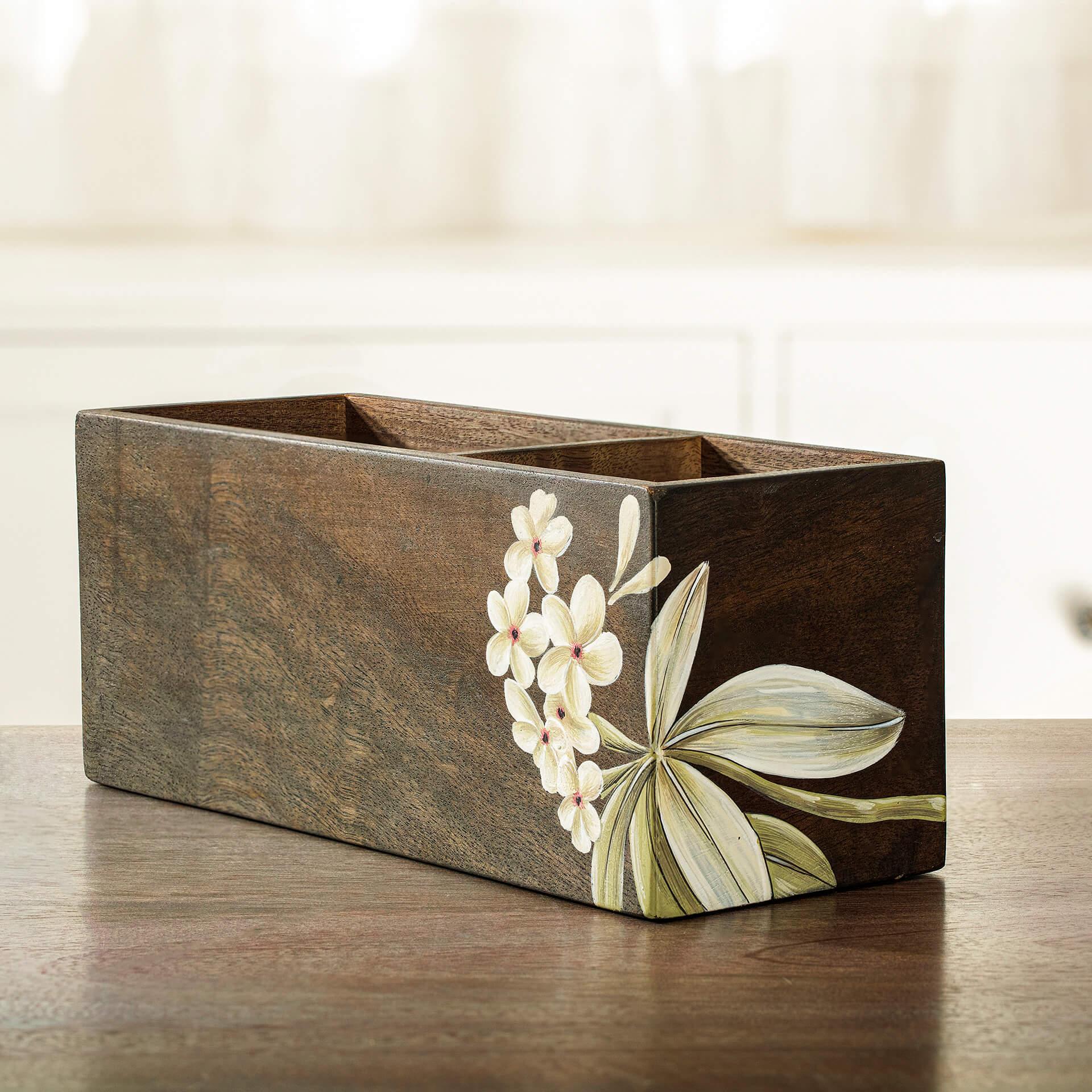 Frangipani Wooden Cutlery Stand