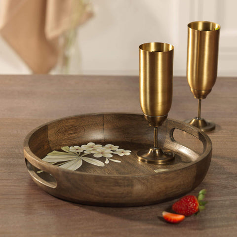 Frangipani Circular Wooden Tray - ellementry