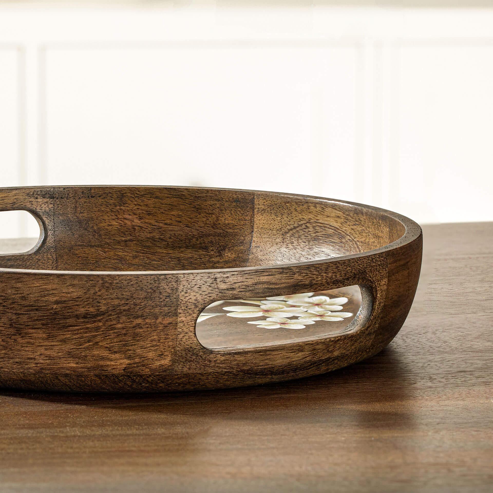 Frangipani Circular Wooden Tray