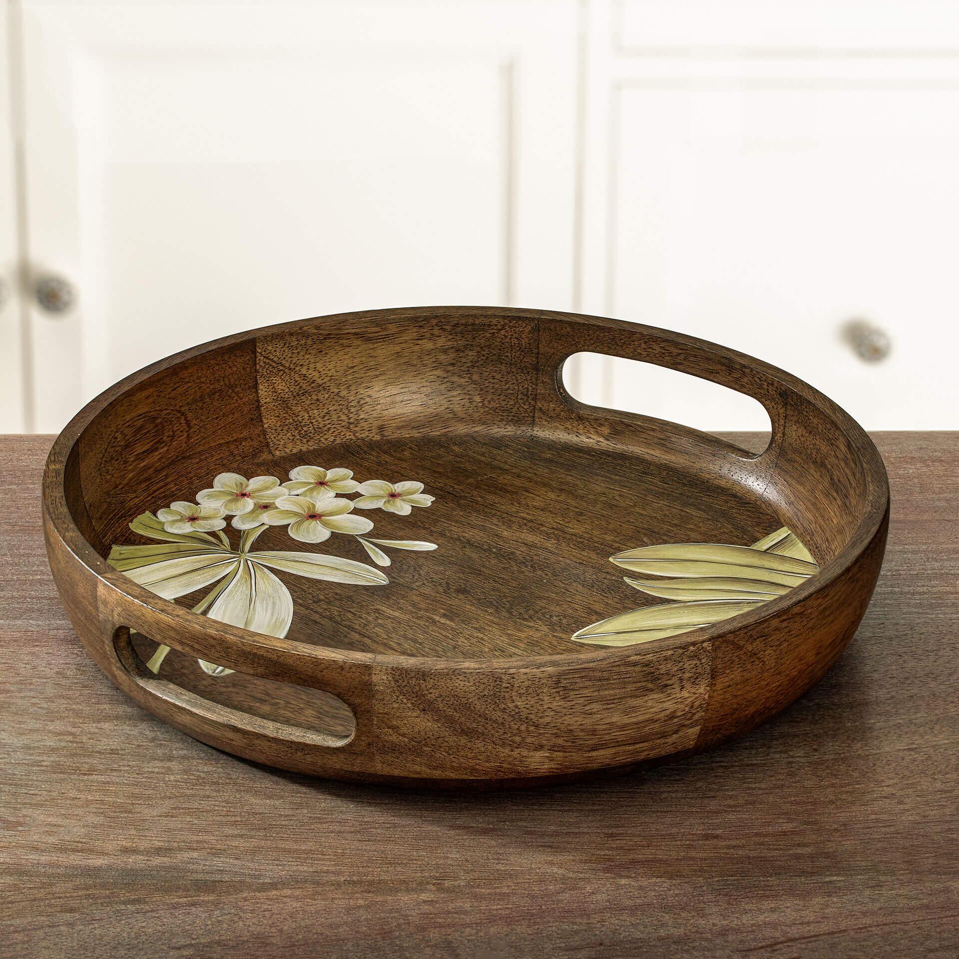 Frangipani Circular Wooden Tray