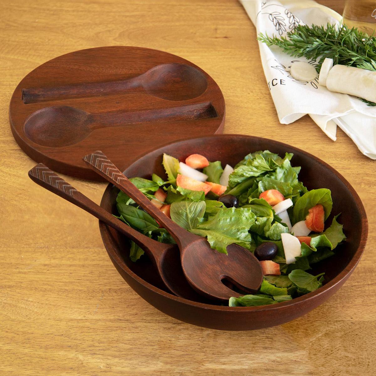 Zest Wooden Salad Bowl With Lid Server Spoons - Main Image