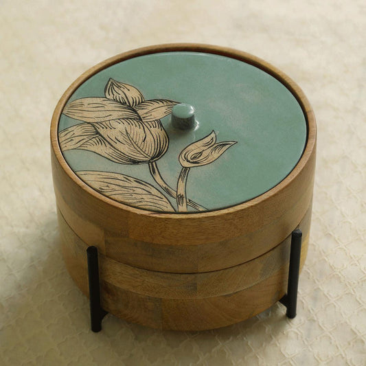 Iris wooden 2 tier roti box with stand - ellementry